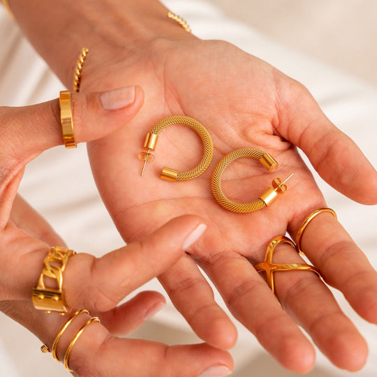 Pendientes de Aro de Malla Chapados en Oro de 18K